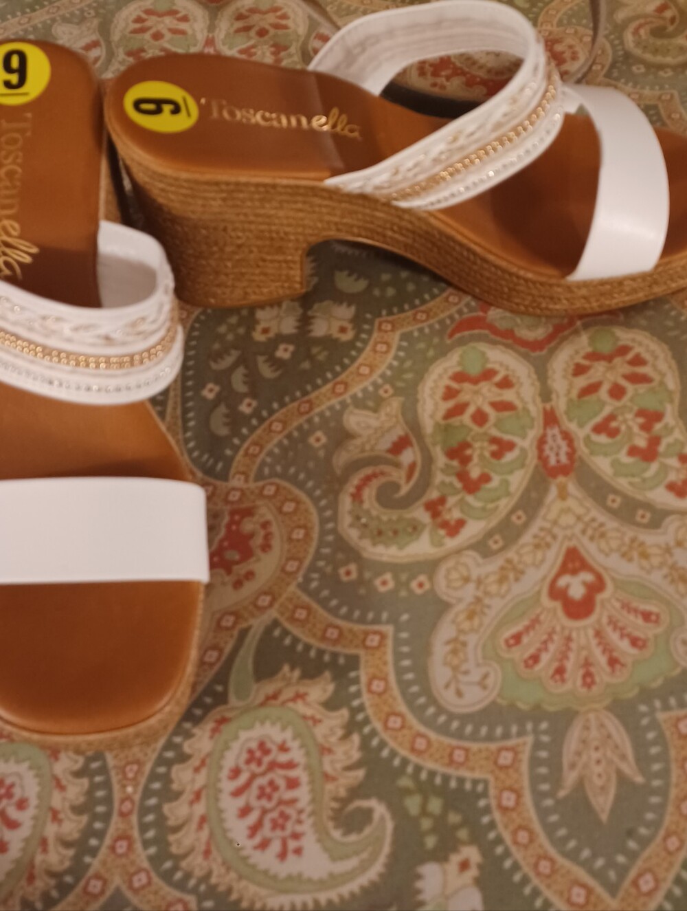 Toscanella 9 White Brown Slides Sandals Shoes New With Tag